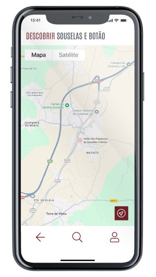 Ecrã Mapa da App Descobrir Souselas e Botão