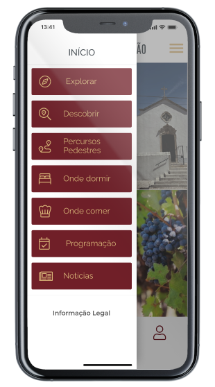 Ecrã menu da App Descobrir Souselas e Botão