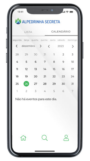 Ecrã Calendário da App Alpedrinha Secreta