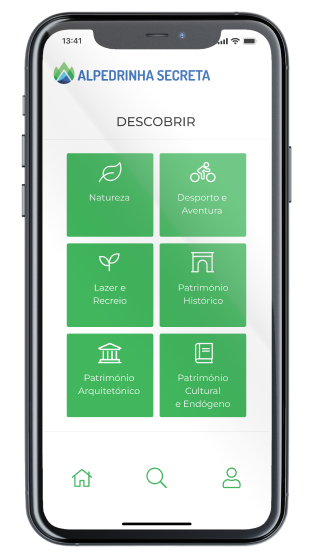 Ecrã Descobrir da App Alpedrinha Secreta