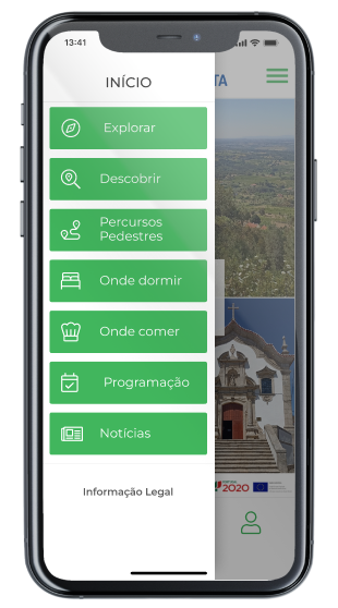 Ecrã menu da App Alpedrinha Secreta
