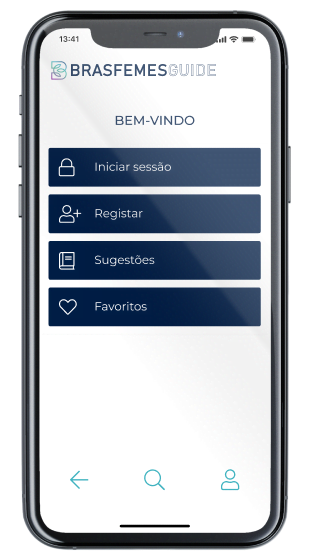 Ecrã Bem-vindo da App Brasfemes Guide