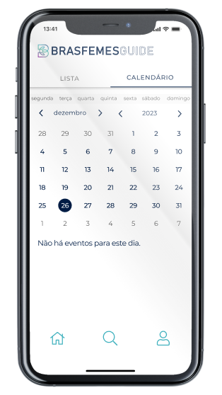 Ecrã Calendário da App Brasfemes Guide