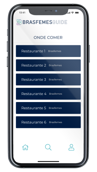 Ecrã Sugestões onde comer da App Brasfemes Guide