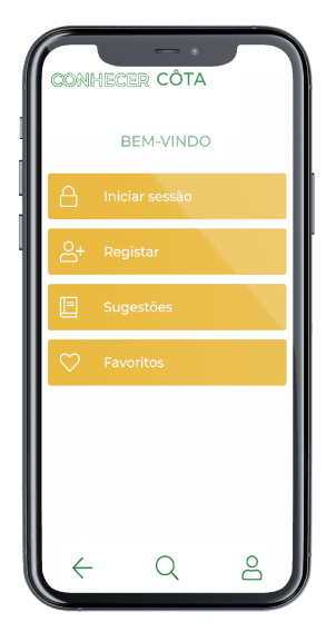 Mockup do ecrã inicial da App Conhecer Côta