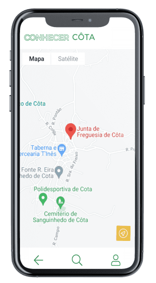 Mockup do ecrã do mapa da App Conhecer Côta