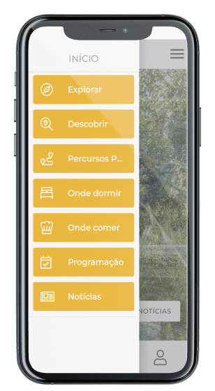 Mockup do ecrã do menu da App Conhecer Côta