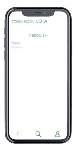Mockup do ecrã de pesquisa da App Conhecer Côta
