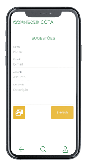 Mockup do ecrã de sugestões da App Conhecer Côta