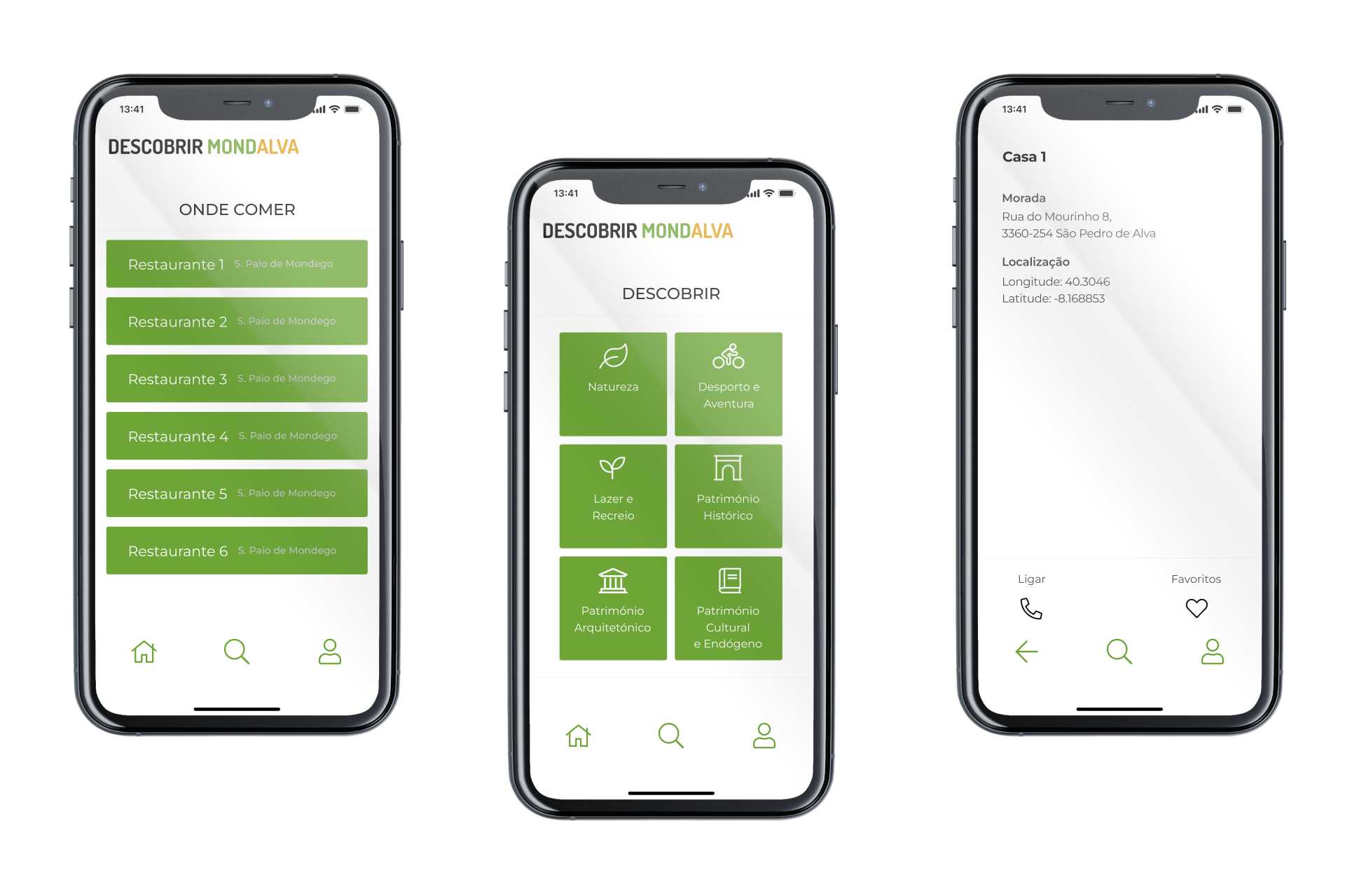 Ecrã Onde Comer, Descobrir e Onde Ficar da App Descobrir Mondalva