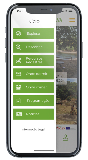 Ecrã menu da App Descobrir Mondalva