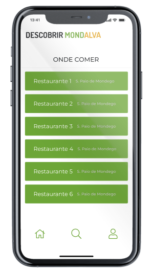 Ecrã Sugestões onde comer da App Descobrir Mondalva