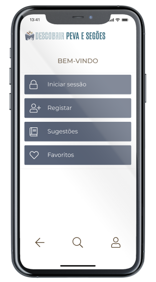 Ecrã Bem-vindo da App Descobrir Peva e Segões