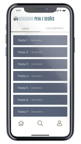Ecrã Eventos da App Descobrir Peva e Segões