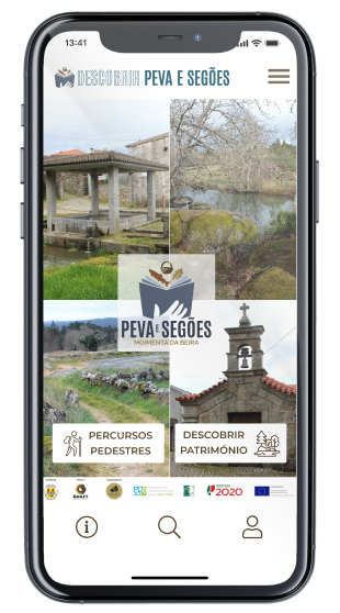 Ecrã home da App Descobrir Peva e Segões