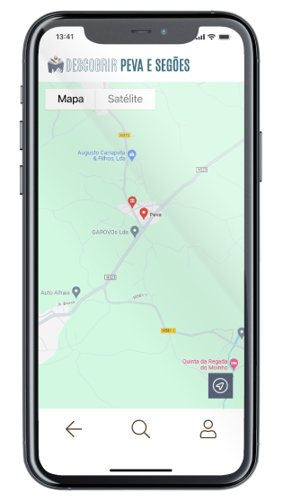 Ecrã Mapa da App Descobrir Peva e Segões