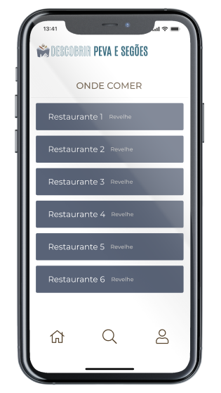 Ecrã Sugestões onde comer da App Descobrir Peva e Segões