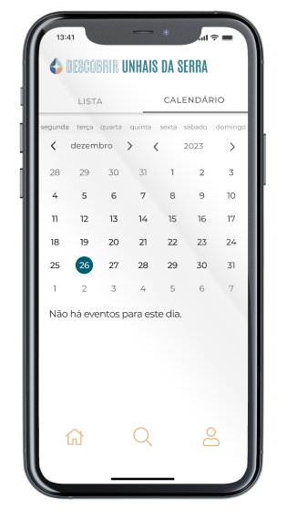 Ecrã Calendário da App Descobrir Unhais da Serra