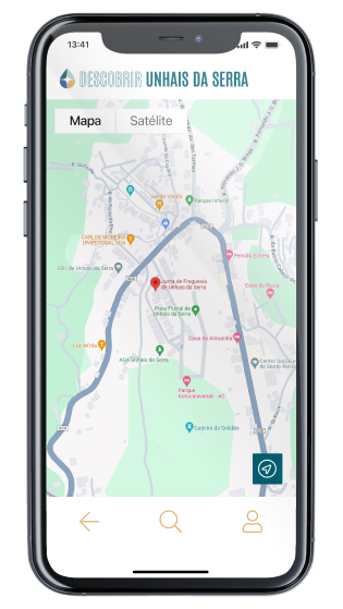 Ecrã Mapa da App Descobrir Unhais da Serra