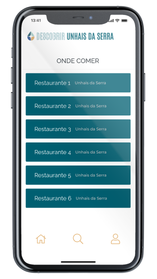 Ecrã Sugestões onde comer da App Descobrir Unhais da Serra