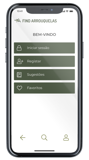 Ecrã Bem-vindo da App Find Arrouquelas