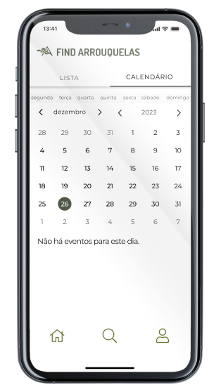 Ecrã Calendário da App Find Arrouquelas