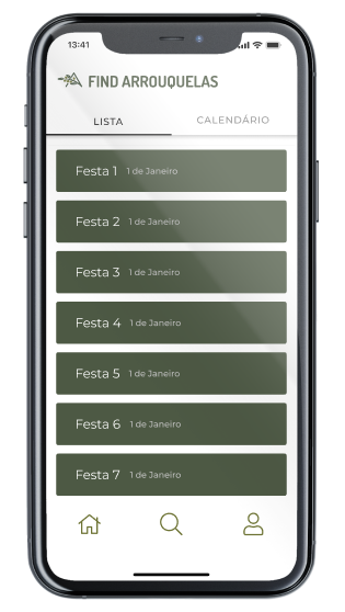 Ecrã Eventos da App Find Arrouquelas
