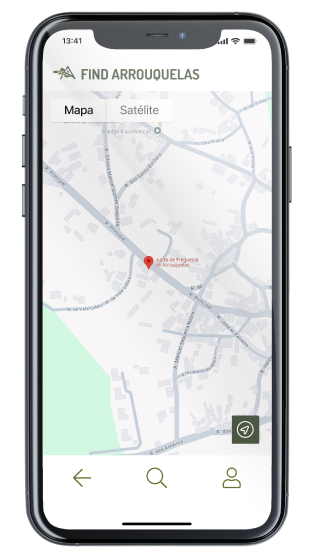 Ecrã Mapa da App Find Arrouquelas
