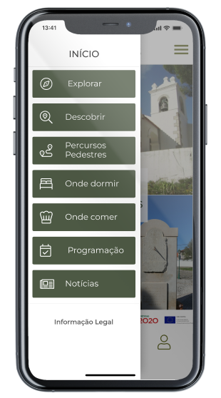 Ecrã menu da App Find Arrouquelas