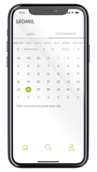 Ecrã Calendário da App Leomil