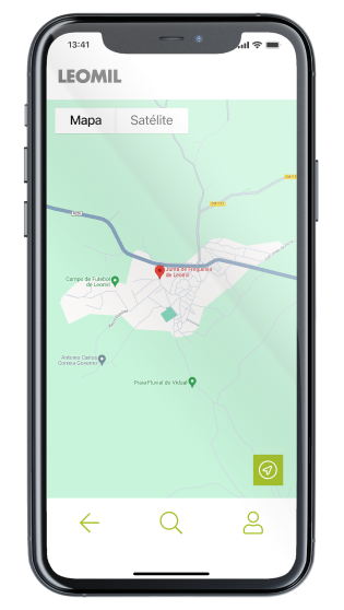 Ecrã Mapa da App Leomil