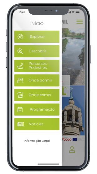 Ecrã menu da App Leomil