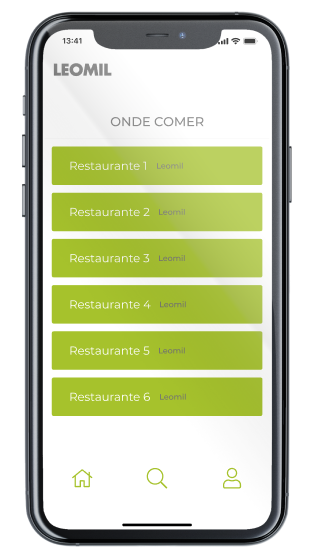 Ecrã Sugestões onde comer da App Leomil