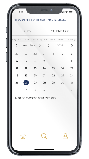 Ecrã Calendário da App Terras de Herculano e Santa Maria