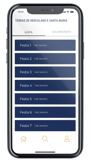 Ecrã Eventos da App Terras de Herculano e Santa Maria