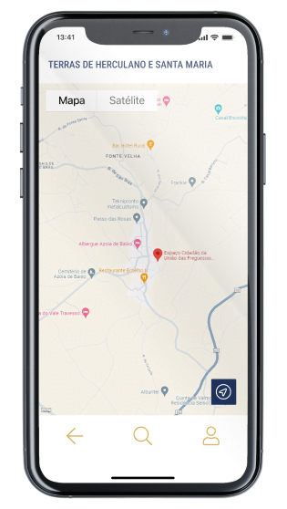 Ecrã Mapa da App Terras de Herculano e Santa Maria