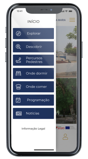 Ecrã menu da App Terras de Herculano e Santa Maria