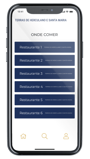 Ecrã Sugestões onde comer da App Terras de Herculano e Santa Maria
